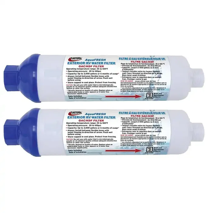 Valterra A01-1132VP AquaFRESH Replacement Exterior RV Water Filter w/Hose Connections – Pack of 2