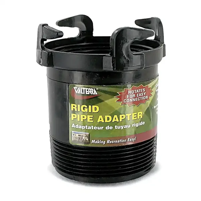 Valterra T1027 Rotating Rigid Sewer Pipe Bayonet Adapter with 3‘ Male Thread x Bayonet Hooks , Black