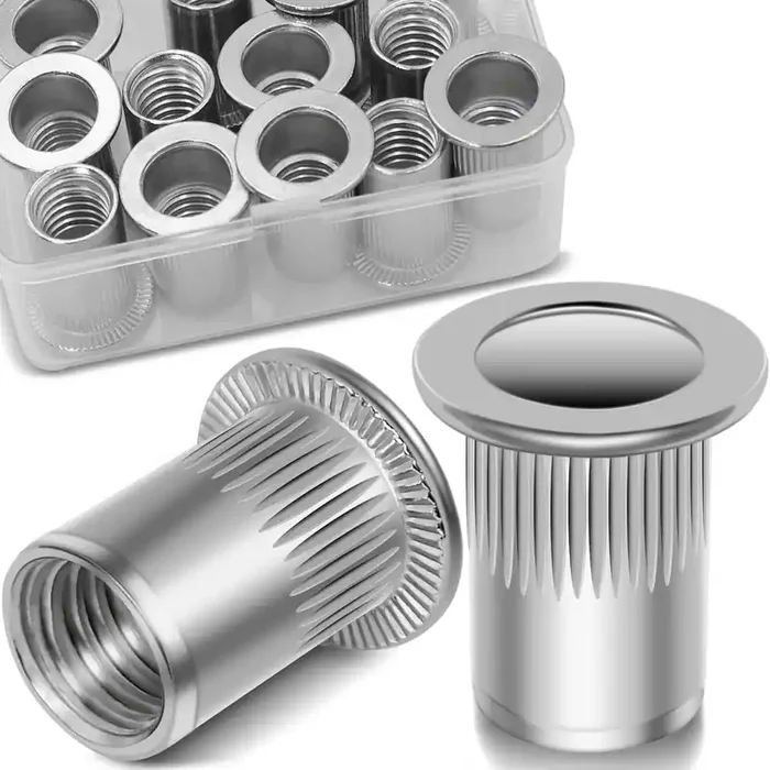 Vifmy 1/2‘‘-13 Unc Rivet Nut, 10Pcs 304 Stainless Steel Flat Head Rivnut Threaded Insert Nutsert