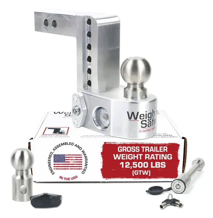 Weigh Safe Adjustable Trailer Hitch Ball Mount – 6 Drop Hitch For 2 Receiver W/ 2 Pc Keyed Alike Lock Set, Premium Aluminum Trailer Tow Hitch W/Built In Weight Scale For Anti Sway, 12,500 Lbs Gtw