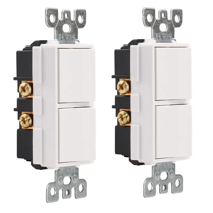Wengart Duplex Rocker Combination Decorator Switch,120Vac 15Amp,Ground Terminal,Residential/Commercial Grade,2 Individual Switches,Ul Listed,Pack Of 2,White
