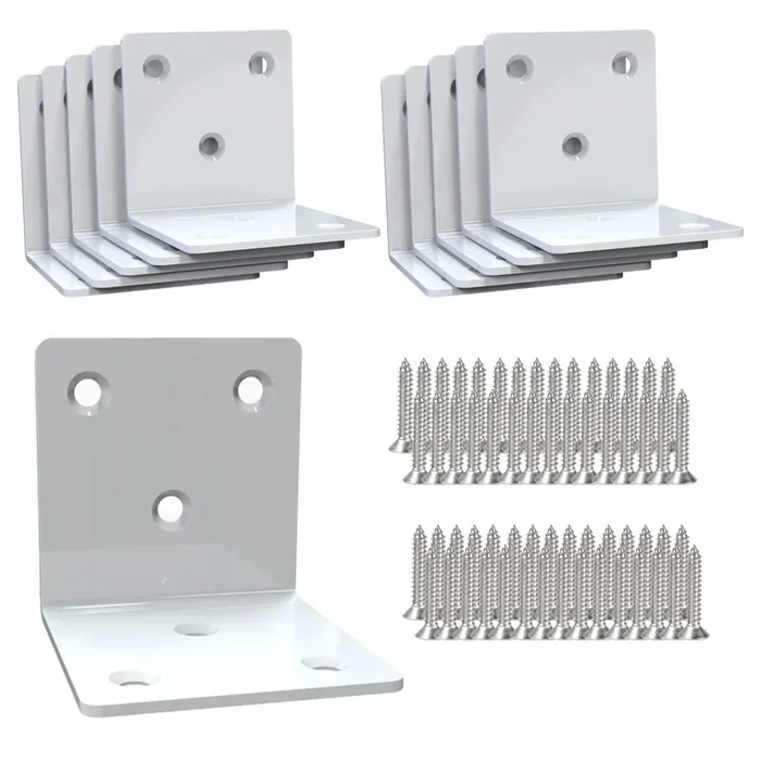 White Stainless Steel Corner Bracket,Joint Right Angle Bracket,L Shape Heavy Duty Metal Corner Brace Hardware Brackets Supporter For Wood Aufuga (10, 2X2X2Inch)