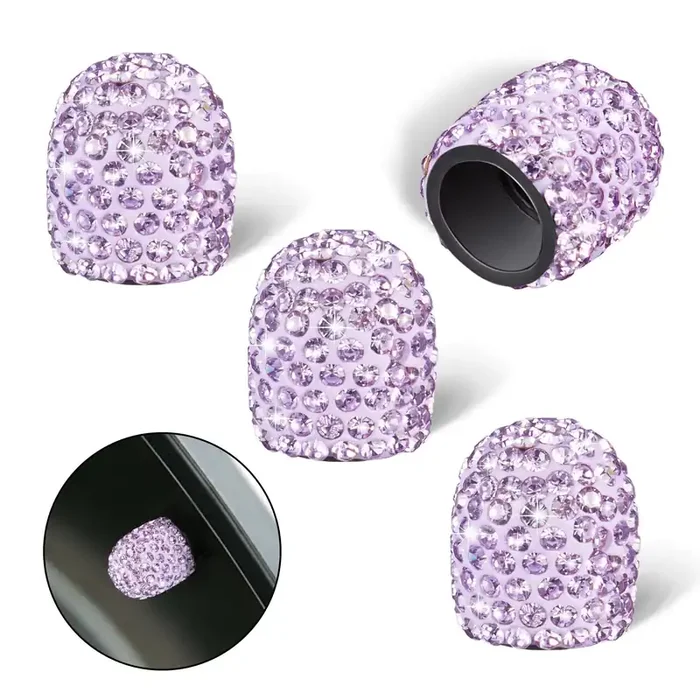 Winka Tire Valve Caps, Sparkling Rhinestone Universal Valve Dust Caps, Bling Car Accessories For Suv Cars Trucks Bikes Purple 4Pcs