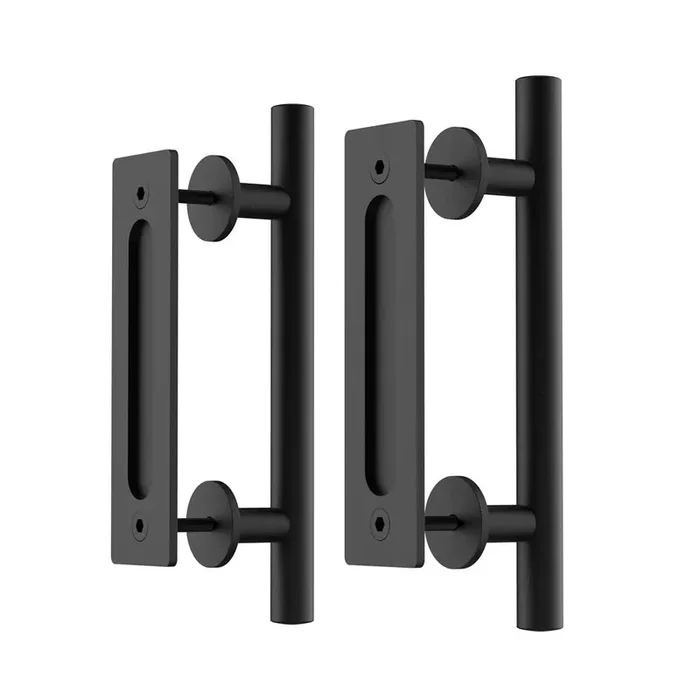 Winsoon 12″ Sliding Barn Door Handles Hardware With Flush Finger Pull Double-Sided Design, Pull And Flush Barn Door Handle Kit, Solid Steel Material, For Gate/Garages/Cabinet (1, Black)