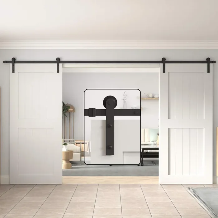 Winsoon Double Barn Door Hardware Kit 5-18Ft Sliding Track For Interior Exterior Closet Cabinet Kitchen Hallway (11Ft Double Doors Kit)
