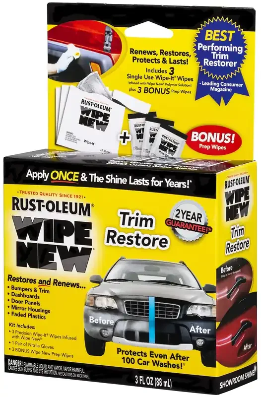 Wipe New Trim Kit, 3 oz. Clear Coating for Rust Protection, Revitalizes and Restores Surfaces, Ideal for Automotive and Home Use