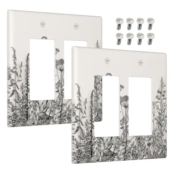 Wmhusu Decorative Outlet Covers Beige Sketch Wildflower Botanical Plants Novelty 2 Gang Wall Plate Double Rocker Switch Light Switch Plate Covers Jumbo Dual Electrical Gfci Switch Cover Plate (2 Pack)