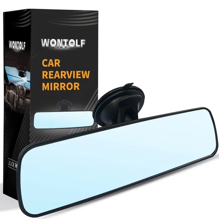 Wontolf 12‘‘ Rear View Mirror Universal Rearview Mirror Interior Anti-Glare Frameless Panoramic Wide Angle Hd Rearview Mirror With Suction Cup For Car Truck Suv Boats Van (Blue)