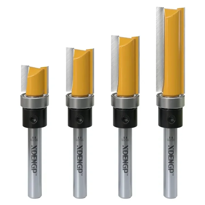 Xdengp 4 Pcs Pattern Flush Trim Router Bit Set 1/4 Inch Shank, Top Bearing Flush Cut Trim Router Bit For Woodworking, Cutting Diameter 1/2‘, Cutting Length 1/2‘, 3/4‘, 1‘, 1-1/2‘