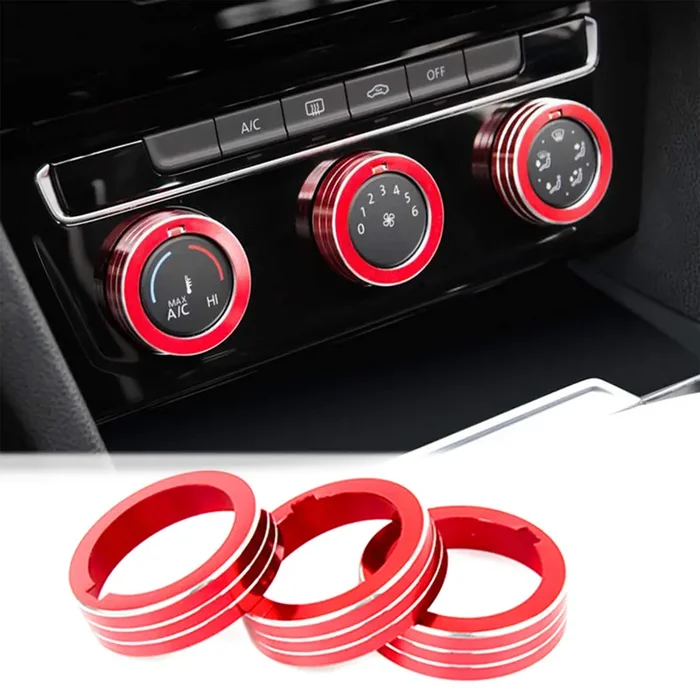 Xotic Tech Aluminum Center Console Ac Climate Knob Button,Multimedia Switch Control Knob Decoration Ring Cover Trim Compatible With Volkswagen Mk7 Golf/Gti 2012-2016 (Red) – 3Pcs