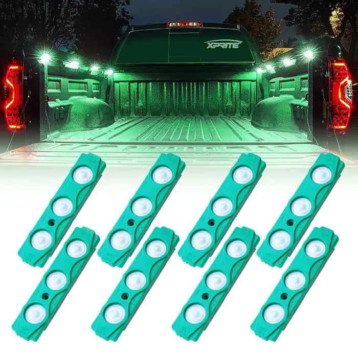 Xprite Green Led Truck Bed Light Kits With On/Off Switch, For Pickup Exterior Interior Lights Strips, Footwells, Running Boards, Cargo, Under Car, Tonneau Cover, Rail Rock Lighting – 8 Pcs