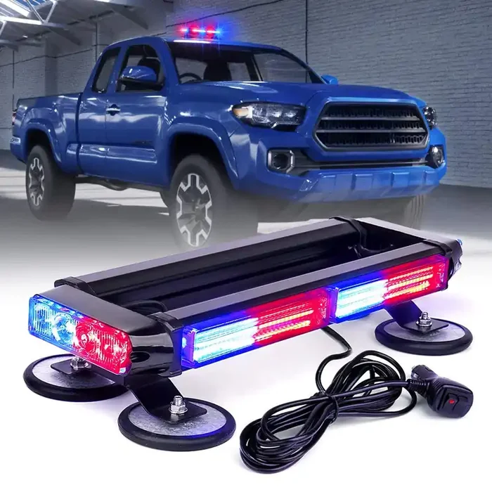Xprite Red Blue Cob Led Strobe Rooftop Flashing Light Bar Double Side Hazard Warning Beacon Police Lights W/Magnetic Base For Emergency Safety Vehicles Trucks Firefighter Traffic Cars