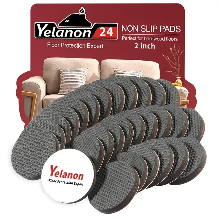 Yelanon Non Slip Furniture Pads -24Pcs 2‘ Grippers Hardwood Floors Non Skid For Furniture Legs,Self Adhesive Rubber Furniture Feet Anti Slide Furniture Floors Protectors For Keep Couch Stoppers