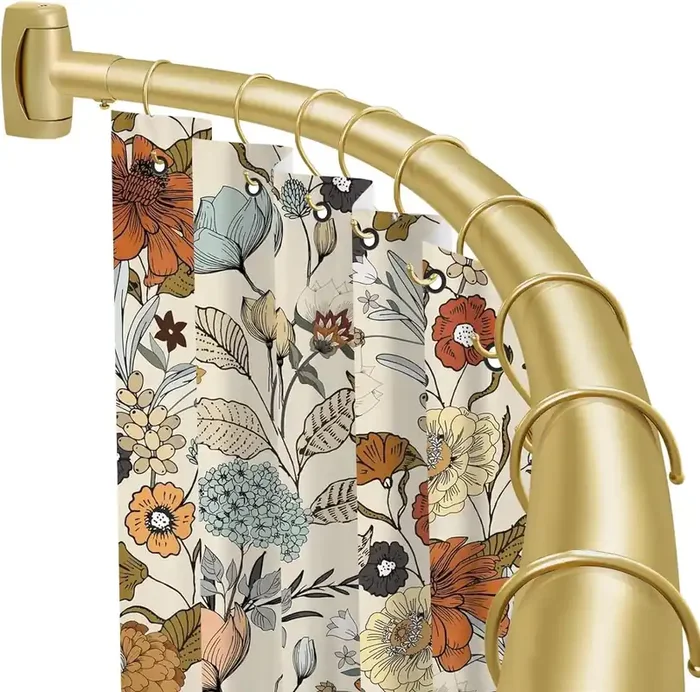 Ynl Curved Shower Curtain Rod 35-82In(2.9-6.8Ft), Gold Round Rustproof Shower Rod For Bathroom Bathtub, Adjustable Arched Shower Curtain Rod, Never Rust Extra Space Non-Slip Expandable Need To Drill