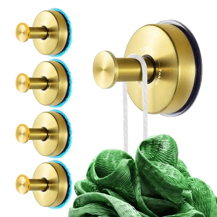 Yohom Suction Cup Hooks For Shower Bathroom Cup Wall For Inside Vacuum Windows (4 Golden, 4 Golden)