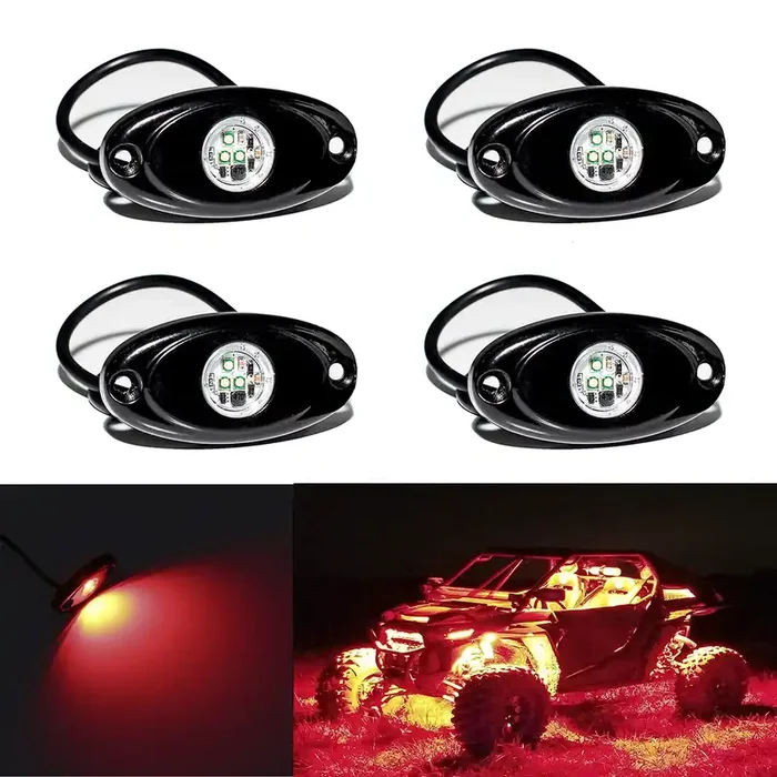 Yoneda Led Rock Lights 4Pods Waterproof Led Neon Underglow Light For Car Truck Atv Utv Suv Offroad Boat Underbody Glow Trail Rig Lamp (Red)