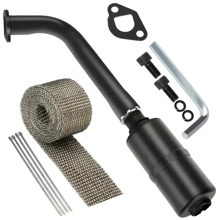 YOXUFA Exhaust Header Pipe Muffler for Predator 212 196cc 224cc 6.5hp Mini Bike Go Kart – Black with Heat Shield Tape