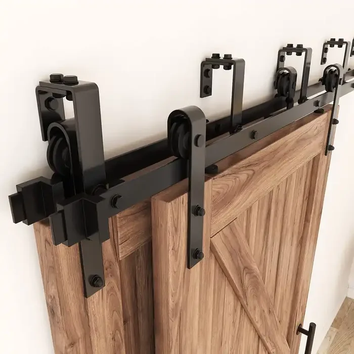 Zekoo 7.5Ft Double Track Bypass Sliding Barn Door Hardware Kit For 2 Doors, Bypass Barn Door Track Kit, Low Ceiling, Easy Install, Fit 45″ Wide Door Panel ﻿