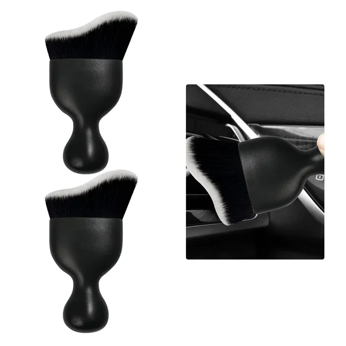 Ziciner 2 Pcs Car Detailing Brush, Curved Soft Bristles Auto Removal Dust Collectors, Universal Vehicle Dashboard, Air Conditioner Vents Etc Interior Cleaning Tool Accessories (Black/White)