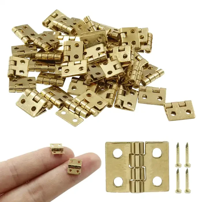 Zorveiio 50Pcs Small Brass Hinges,Pure Copper Butt Hinge,0.31‘X0.39‘ Gold Mini Hinges,Tiny Hinges For Mini Cabinet Jewelry Wooden Box,Doll House Diy Hinges With Mounting Screws