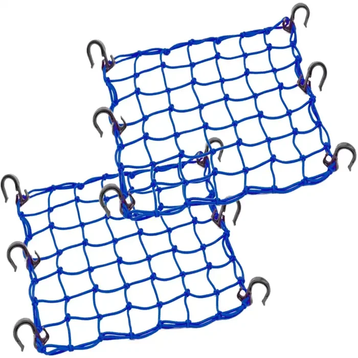 Zuoze Small Cargo Net 15‘X15‘ Stretches To 30‘X30‘ With Thicken Hooks Natural Latex Core, Tight 2”X2” Mesh Heavy Duty Bungee Net For Motorcycle Helmet, Bike, Atv, Utv, Luggage (Blue, 2 Pack)